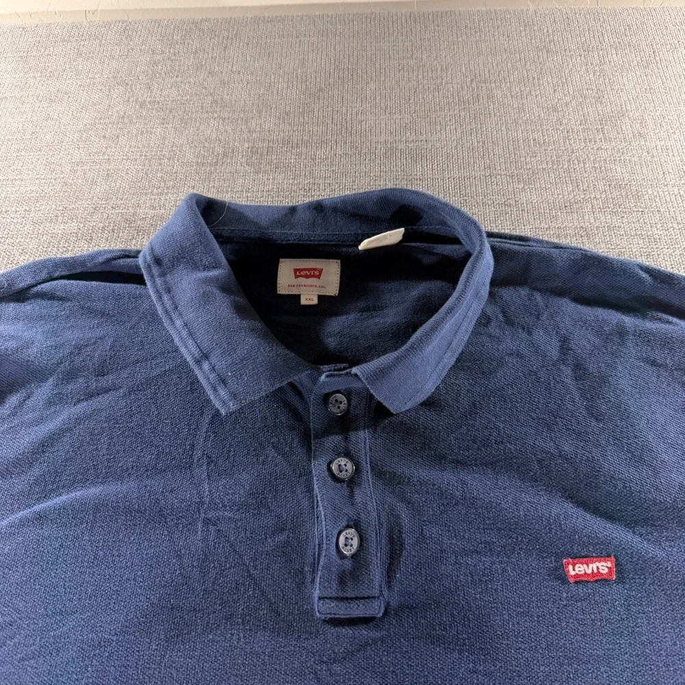 Levi's Polo Shirt Mens XXL Navy‎ Blue Excellent Short Sleeve Pique Red Tab Logo